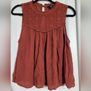 American Eagle Outfitters Women's Sleeveless Lace Top, Rust, Size XS